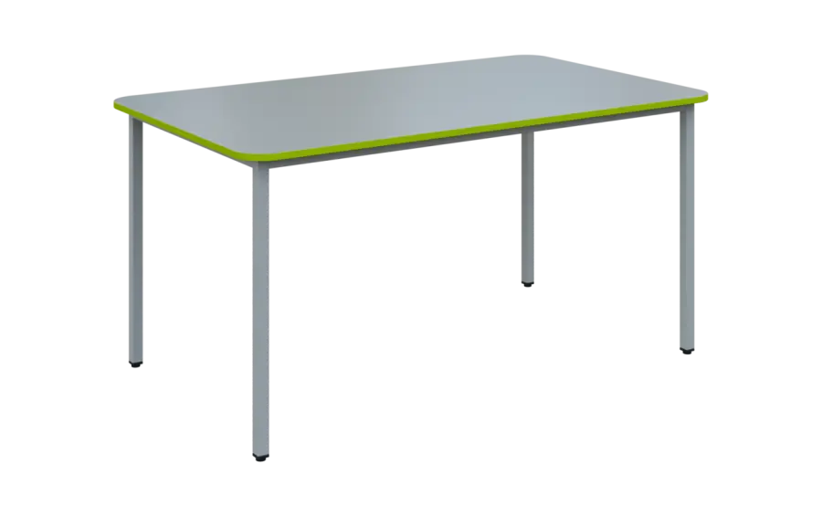 JSBR 150N Jídelní stůl 1500 x 900 mm, deska šedá s hranou jarní zeleň / podnož stříbrná